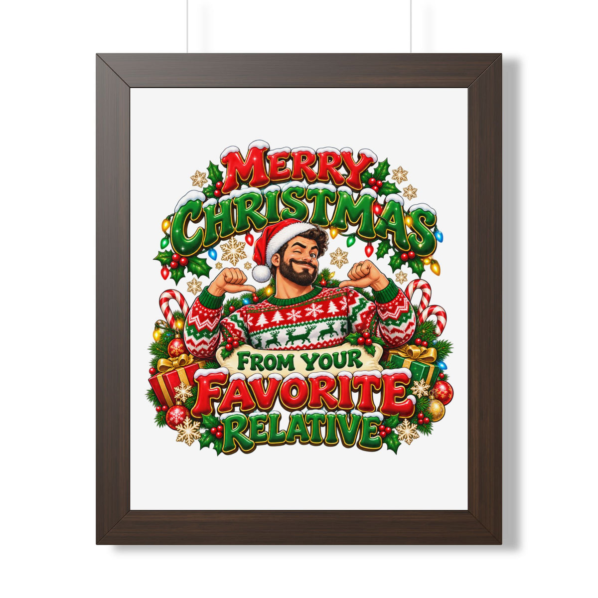 Merry Christmas Framed Poster – “From Your Favorite Relative” Holiday Wall Art - Man