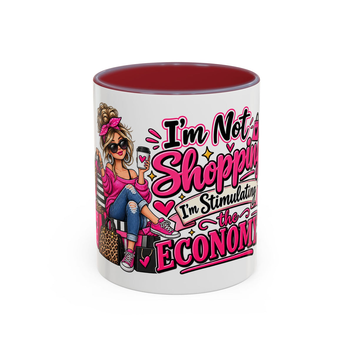 "I'm Not Shopping, I'm Stimulating the Economy" Mug (11oz, 15oz) — Maroon, 11oz | The ClawMark Store