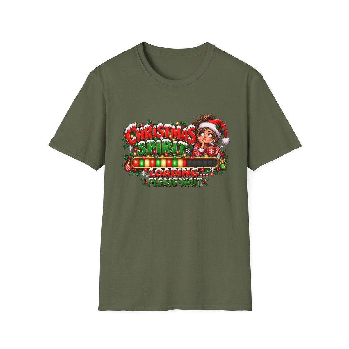Christmas Spirit Loading T‑Shirt — Cute Santa Progress Bar Holiday Tee