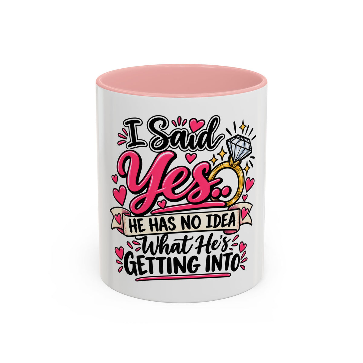 "I Said Yes" Engagement Proposal Mug — Pink, 11oz | The ClawMark Store