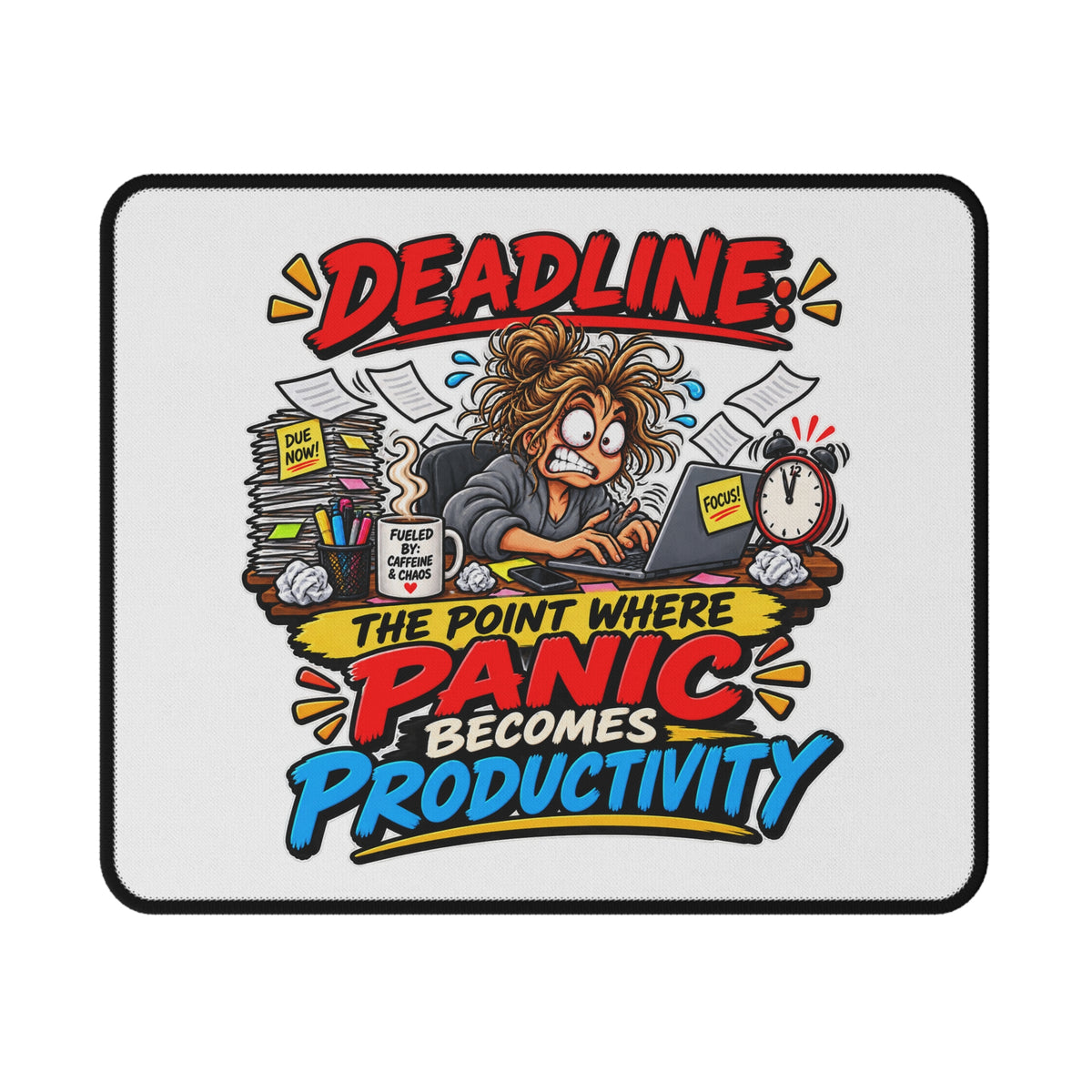 "Deadline: The Point Where Panic Becomes Productivity" Mouse Pad — 9.5" × 8" | The ClawMark Store