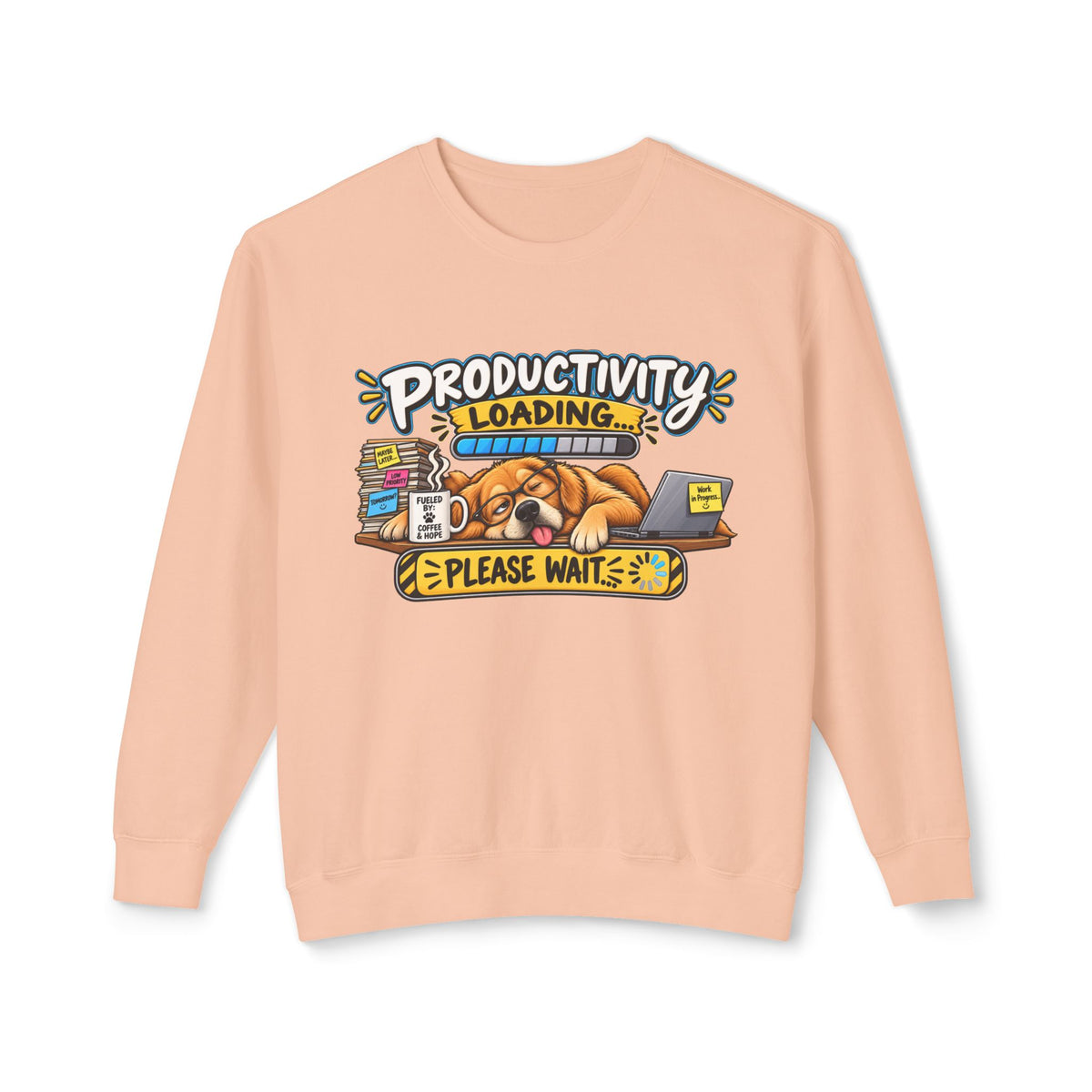 "Productivity Loading... Please Wait" Sweatshirt — Peachy, S | The ClawMark Store