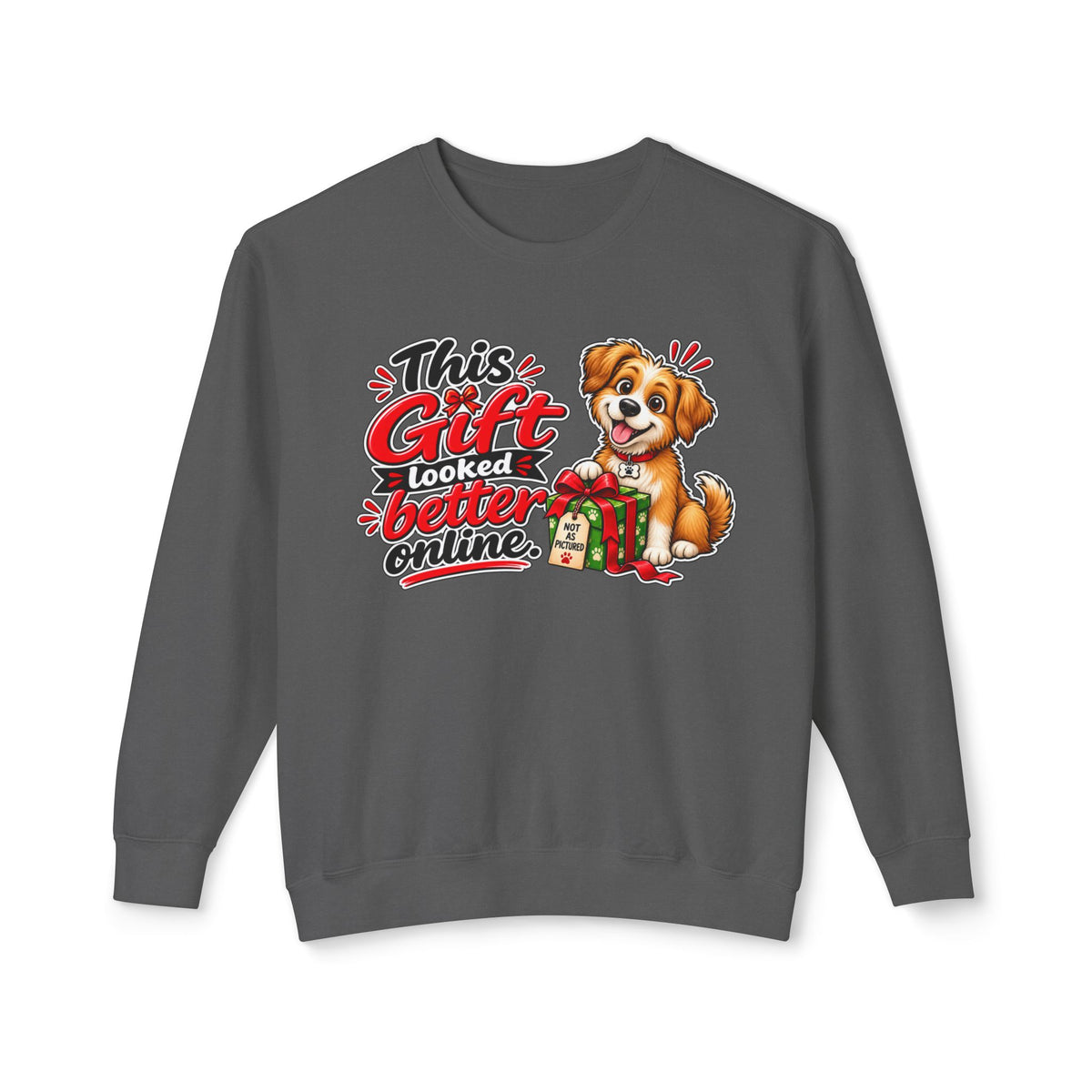 "This Gift Looked Better Online" Christmas Dog Sweatshirt — Pepper, S | The ClawMark Store