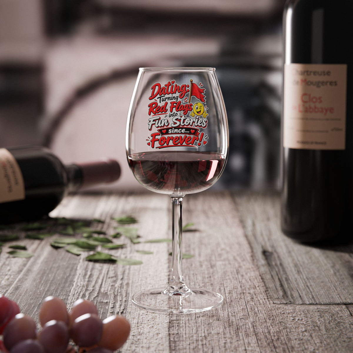 "Dating, Red Flag, Fun Stories Since Forever" Wine Glass — product photo 3 | The ClawMark Store