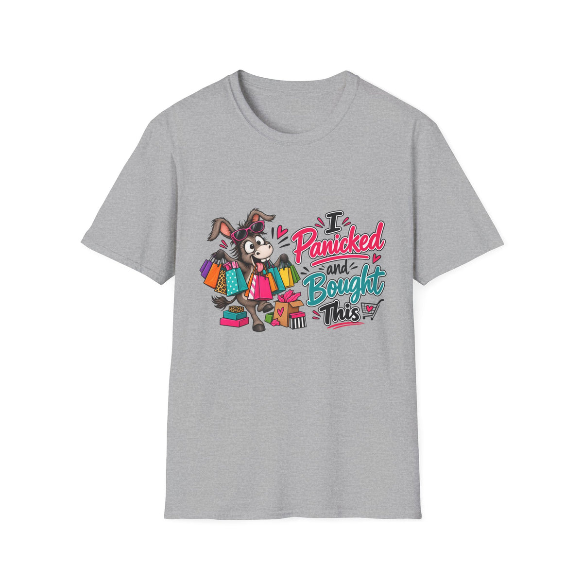 I Panicked and Bought This T-Shirt — Funny Shopping Spree Graphic Tee — S, Sport Grey | The ClawMark Store