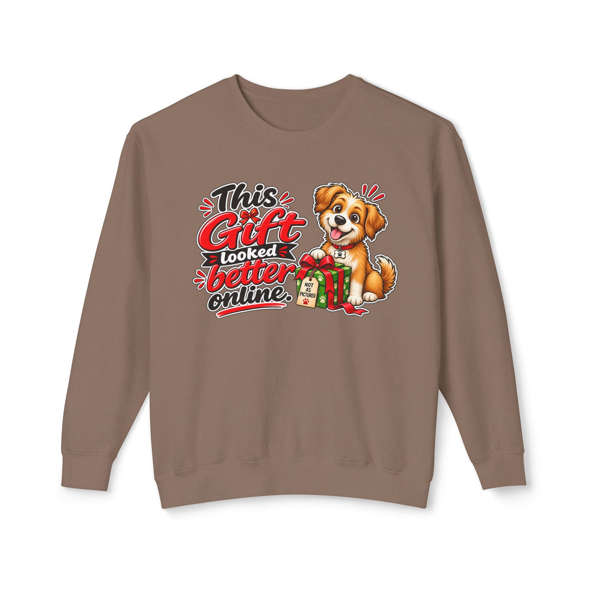 "This Gift Looked Better Online" Christmas Dog Sweatshirt — Espresso, S | The ClawMark Store