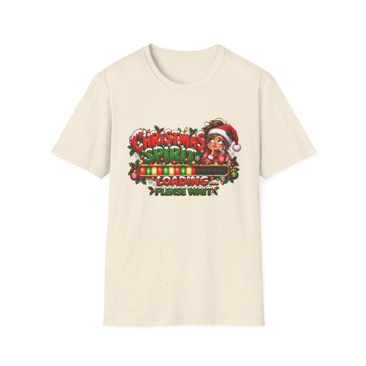 Christmas Spirit Loading T‑Shirt — Cute Santa Progress Bar Holiday Tee