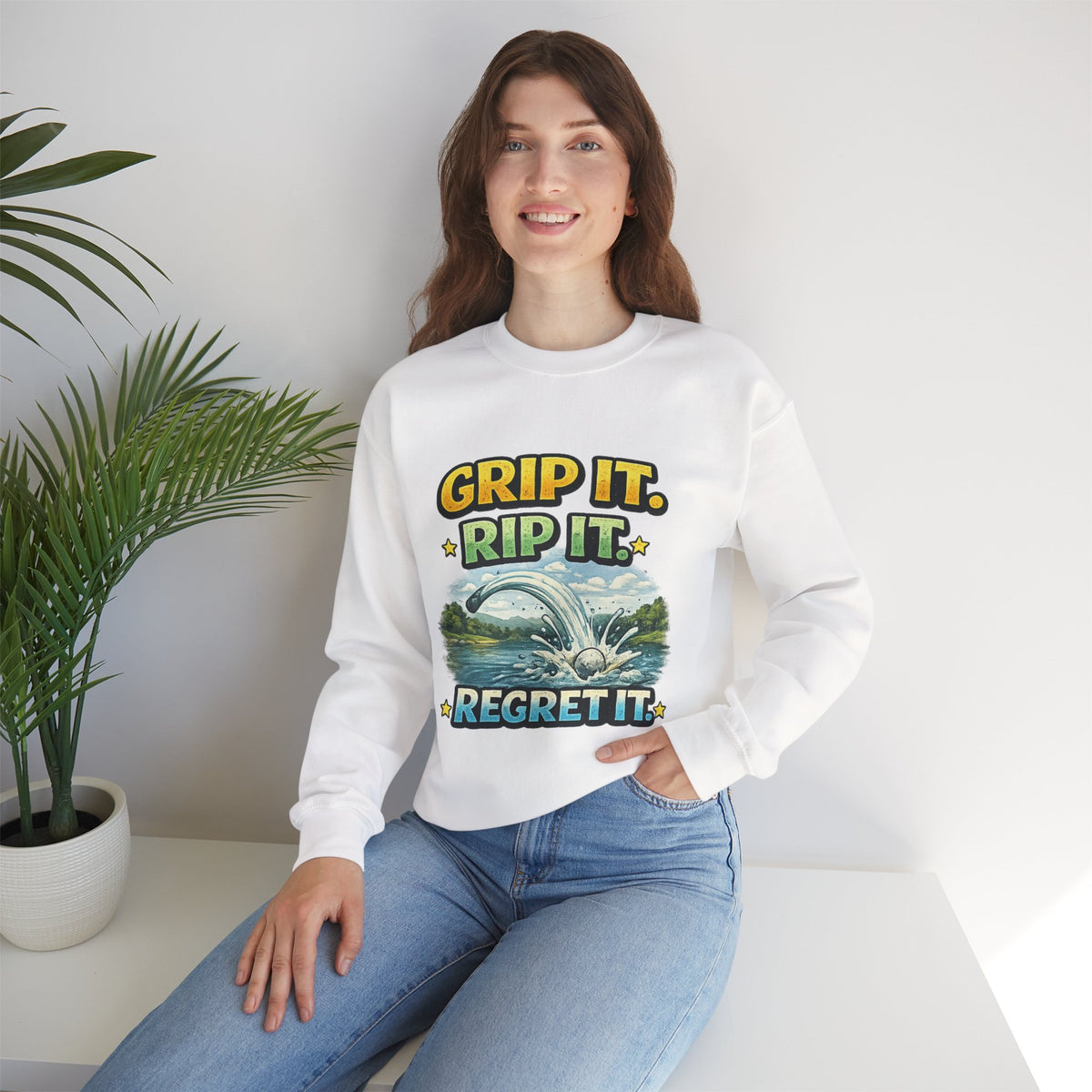 "Grip It, Rip It, Regret It" Fishing Sweatshirt — product photo 1 | The ClawMark Store