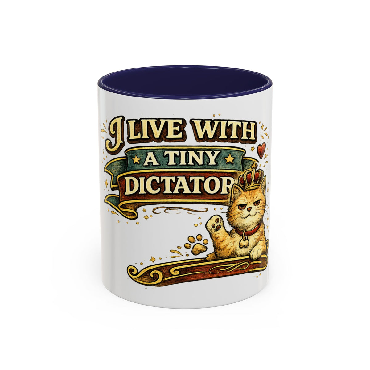 "I Live With A Tiny Dictator" Cat Mug (11oz, 15oz) — Navy, 11oz | The ClawMark Store