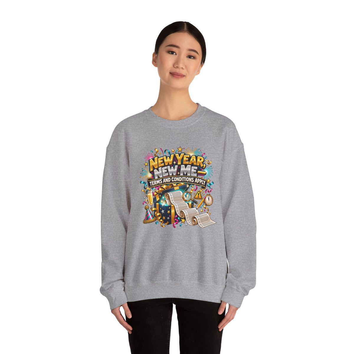 New Year New Me Crewneck Sweatshirt — Funny “Terms and Conditions Apply” Graphic