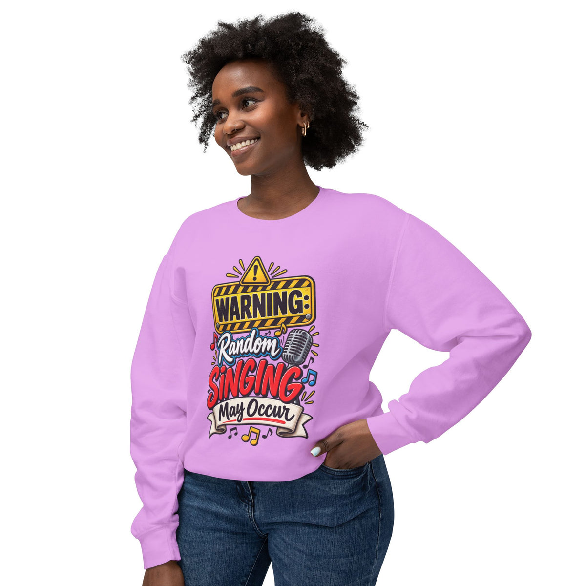 Warning: Random Singing May Occur Crewneck Sweatshirt — product photo 3 | The ClawMark Store