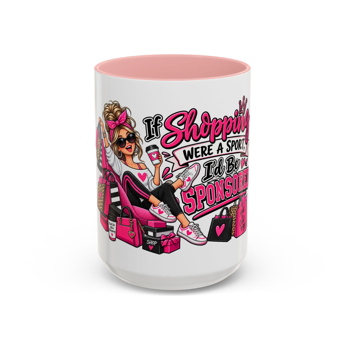 "If Shopping Were a Sport I'd Be Sponsored" Accent Mug — Pink, 15oz | The ClawMark Store