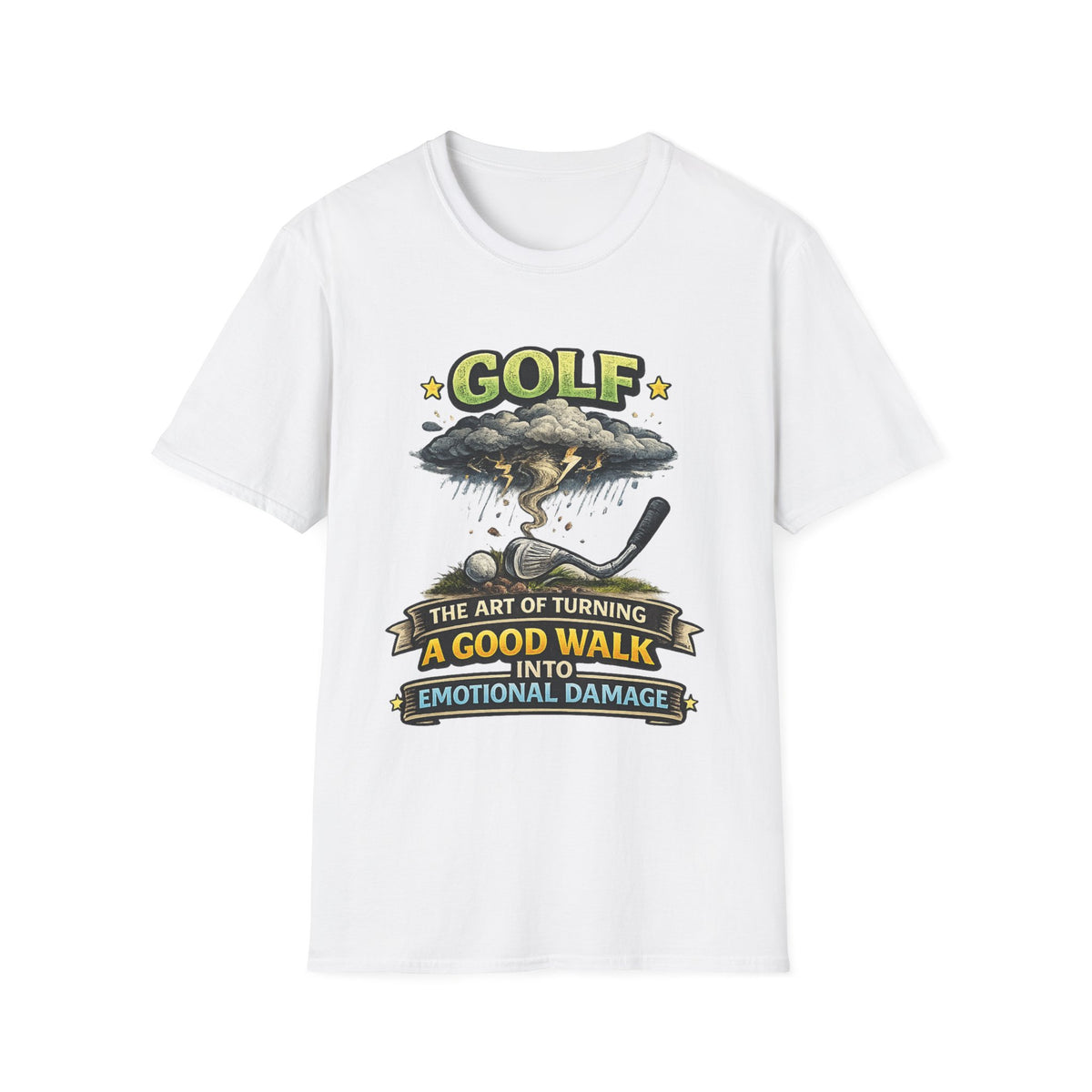 "The Art of Turning a Good Walk into Emotional Damage" T-Shirt — White, S | The ClawMark Store