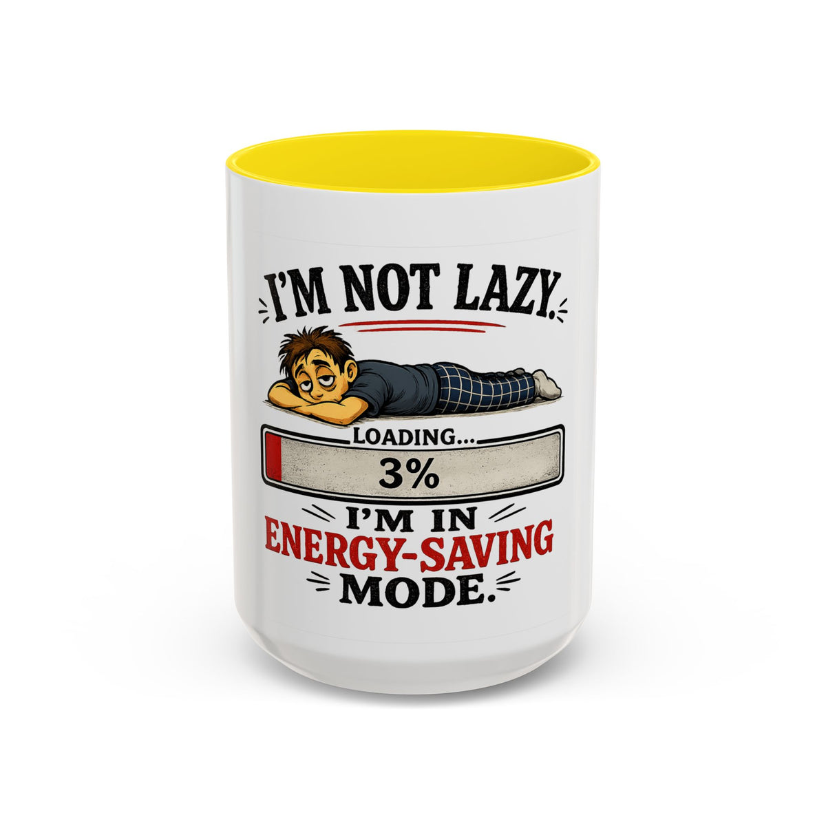 "I'm Not Lazy, I'm in Energy-Saving Mode" Accent Mug — Yellow, 15oz | The ClawMark Store
