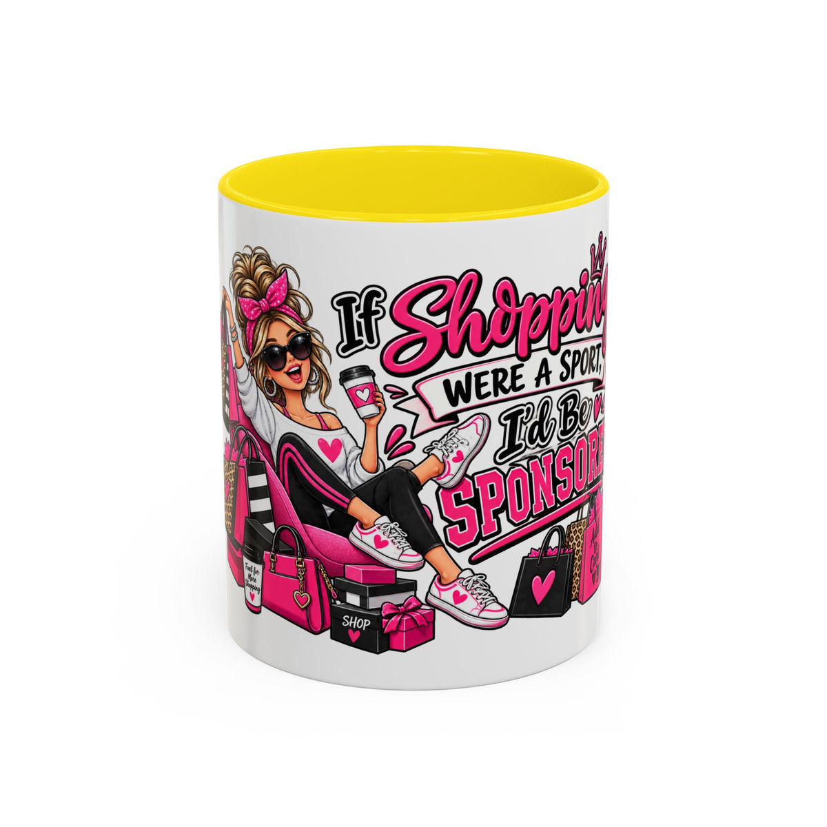 "If Shopping Were a Sport I'd Be Sponsored" Accent Mug — Yellow, 11oz | The ClawMark Store