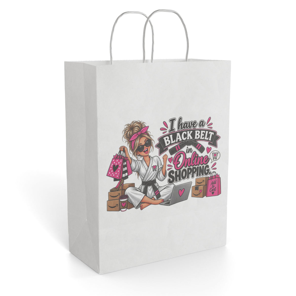 "I Have a Black Belt in Online Shopping" Gift Bag — 10'' x 13", White, Paper | The ClawMark Store