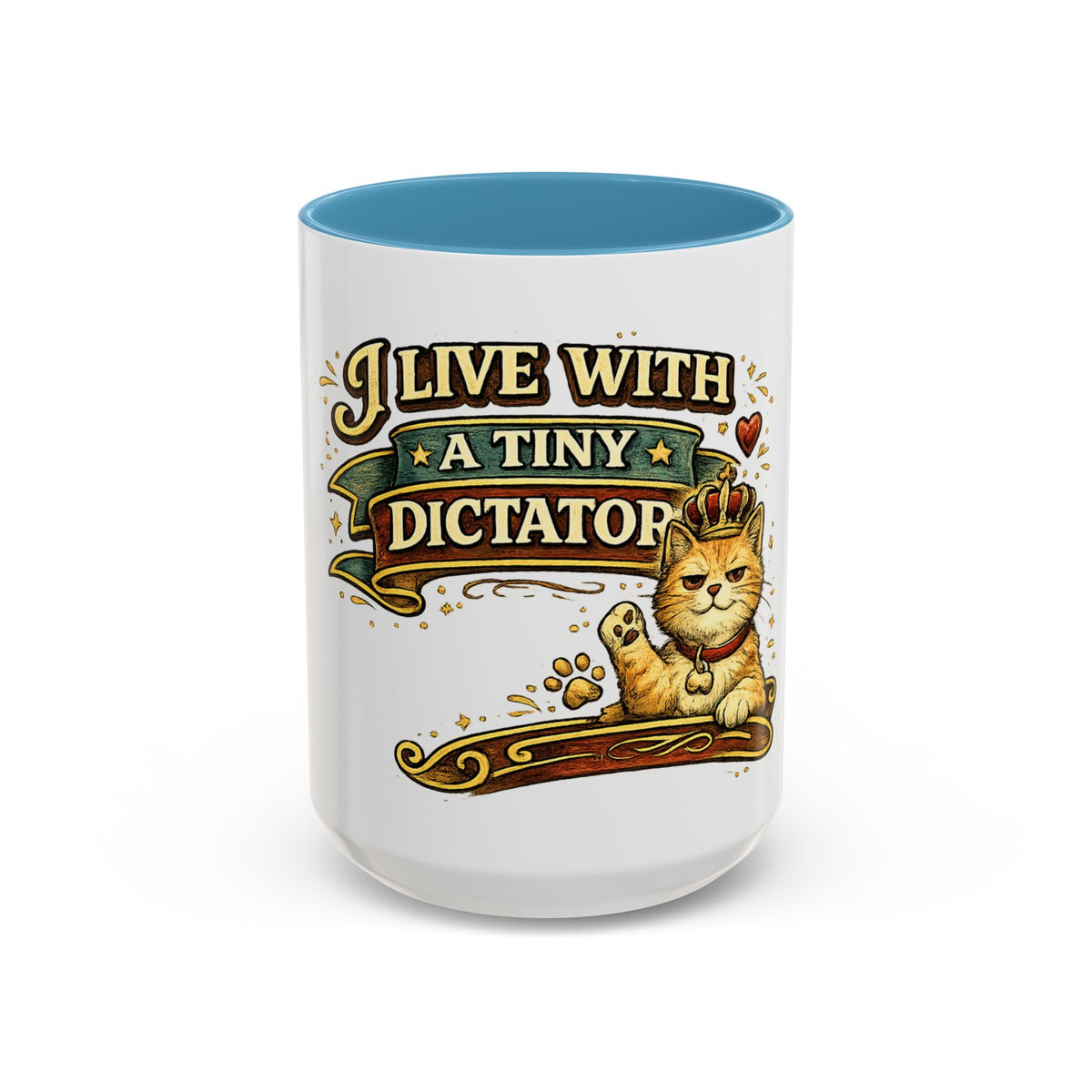 "I Live With A Tiny Dictator" Cat Mug (11oz, 15oz) — Light Blue, 15oz | The ClawMark Store