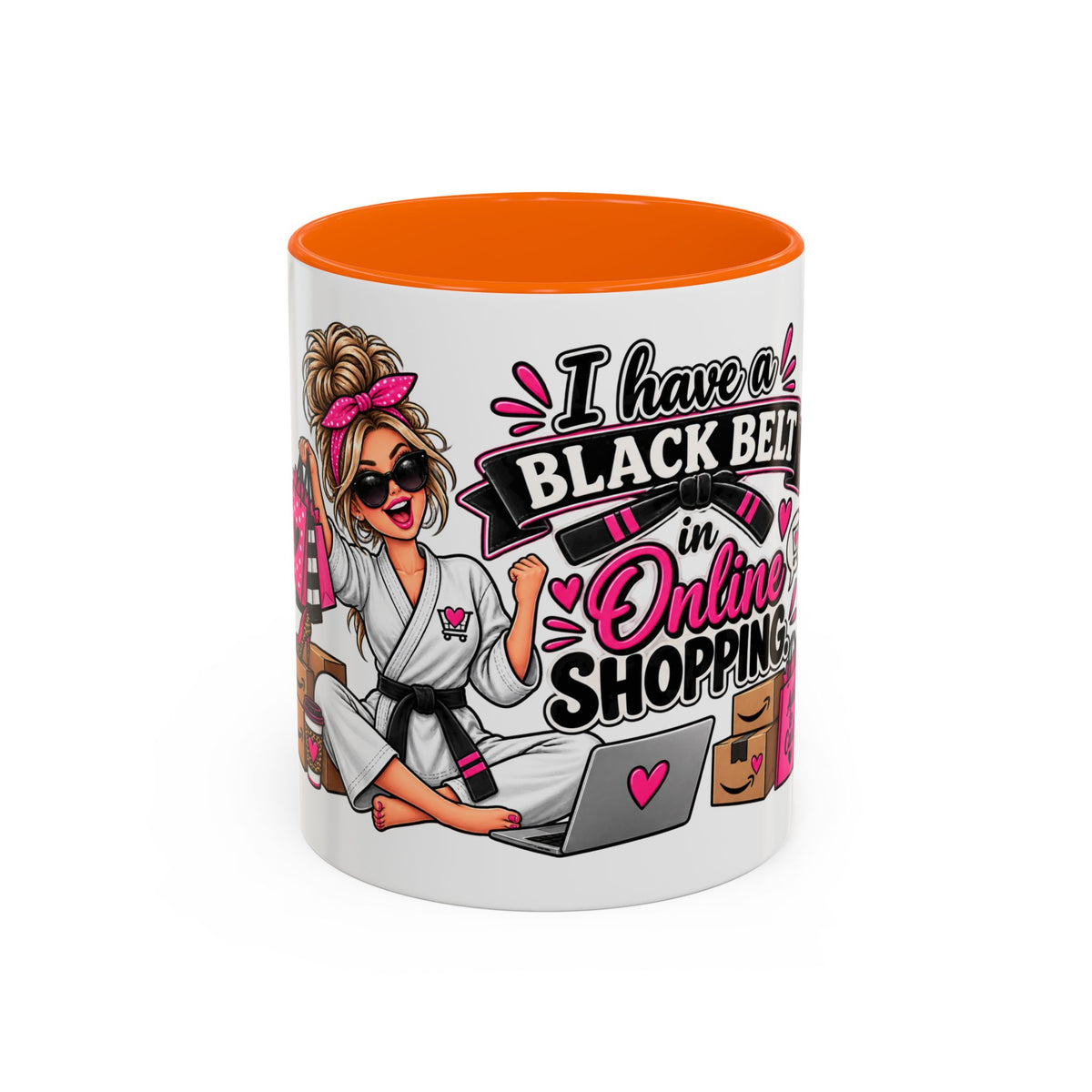 "I Have a Black Belt in Online Shopping" Accent Mug — 11oz, Orange | The ClawMark Store