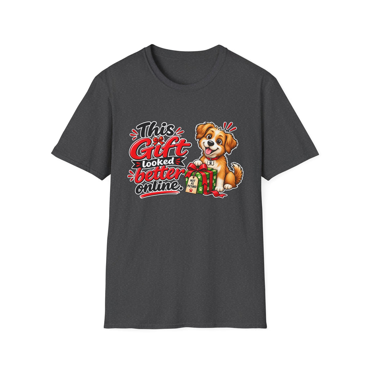 This Gift Looked Better Online — Puppy Graphic T-Shirt — Dark Heather, S | The ClawMark Store