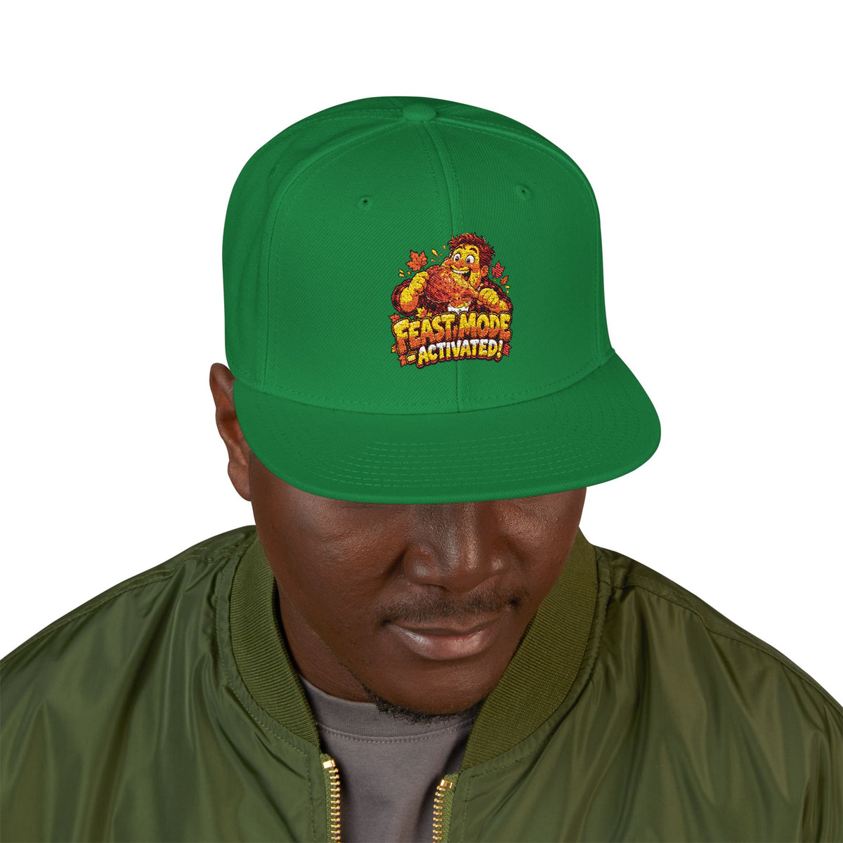Embroidered Flame Crown Snapback Hat — Streetwear Trucker Cap