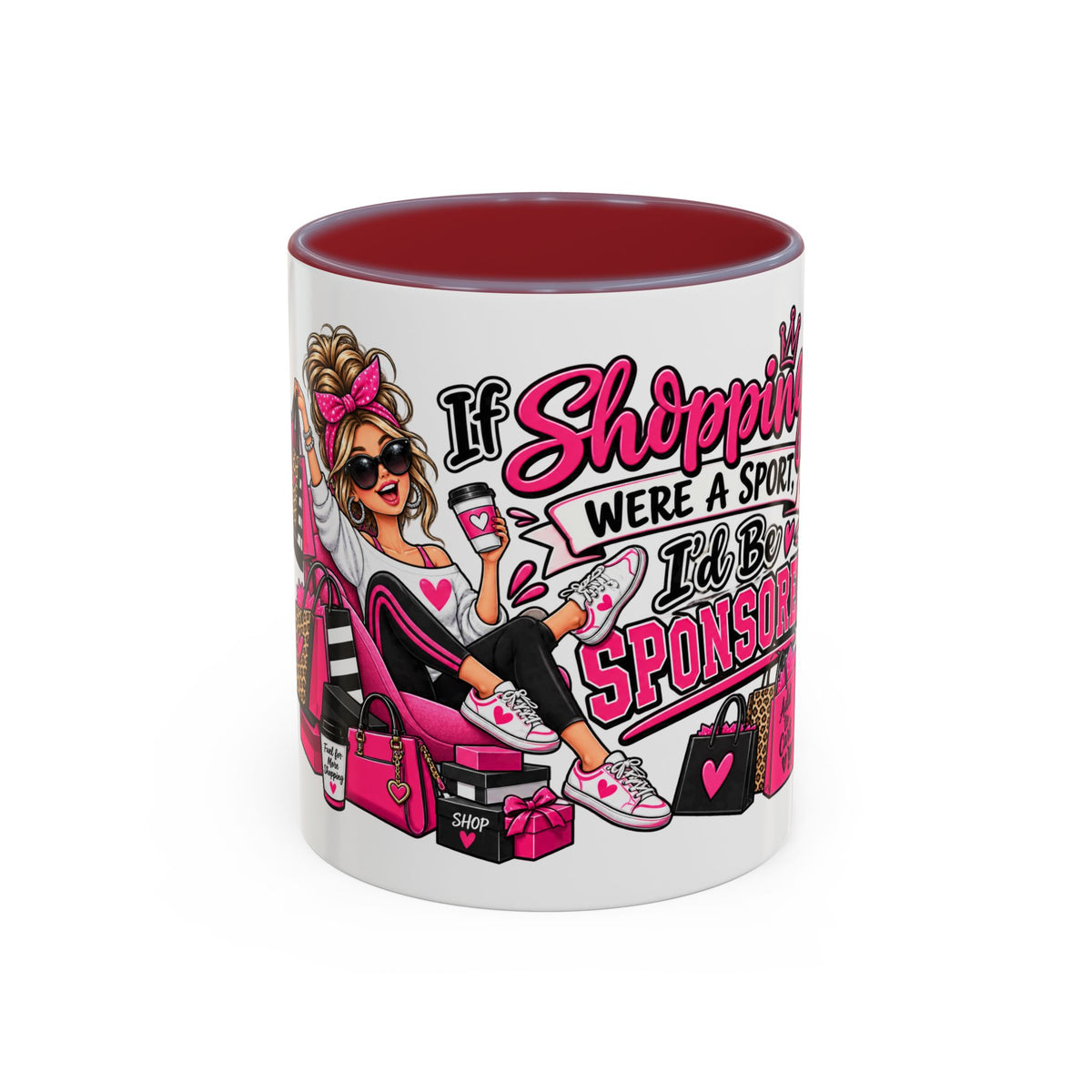 "If Shopping Were a Sport I'd Be Sponsored" Accent Mug — Maroon, 11oz | The ClawMark Store